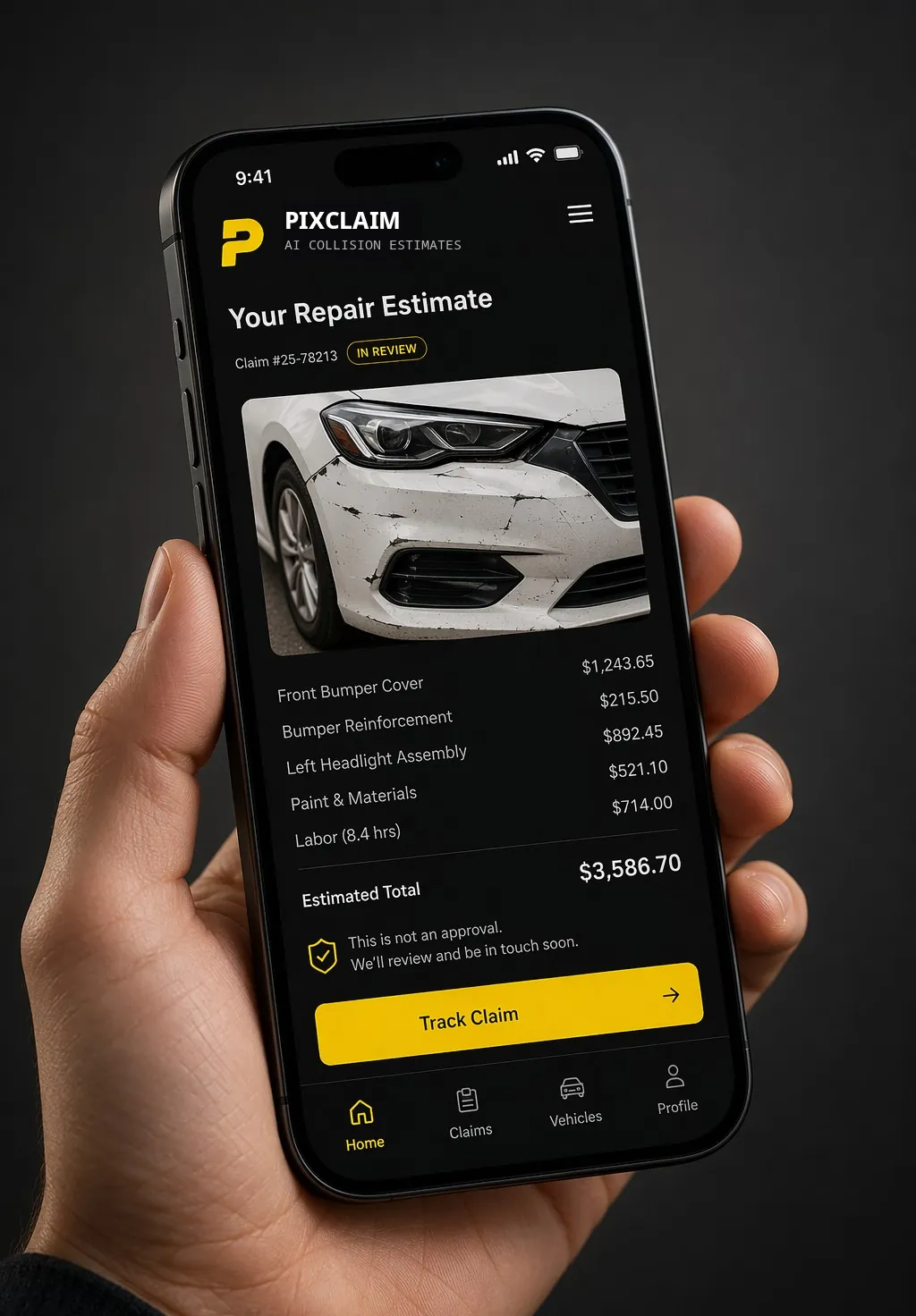 PixClaim app on a phone