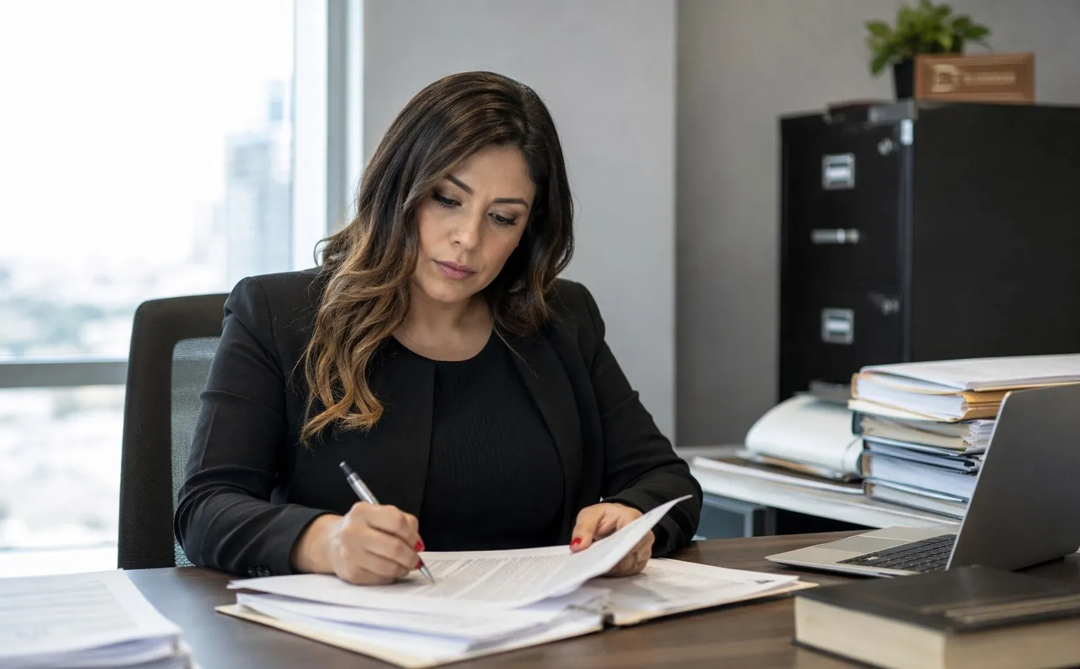 Specialist drafting lien documentation in an office